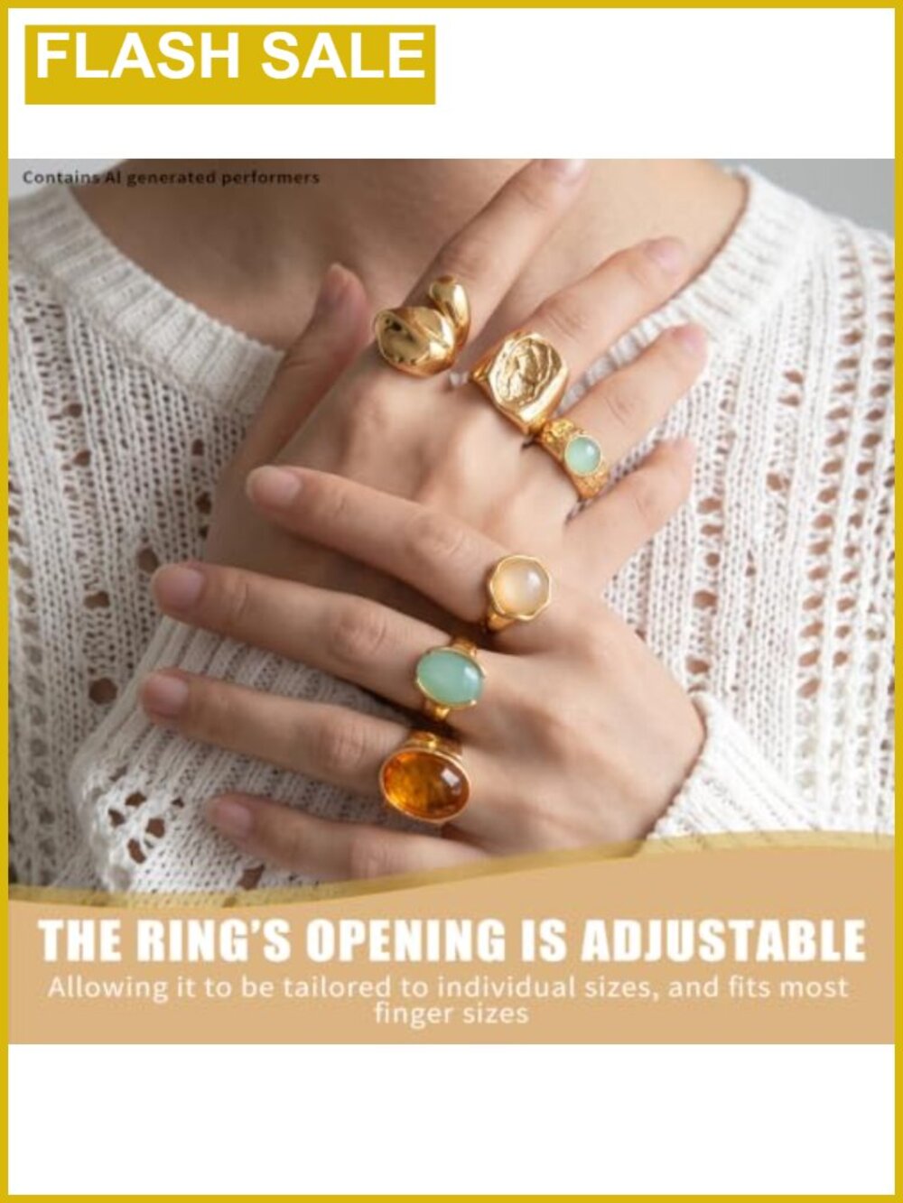 7-Piece Chunky Statement Ring Set Adjustable Stackable Alloy Rings - Picture 3 of 6